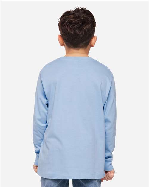 LAT 6201 Youth Fine Jersey Long Sleeve Tee - Light Blue - model back