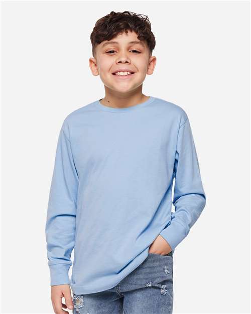 LAT 6201 Youth Fine Jersey Long Sleeve Tee - Light Blue - model front