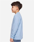 LAT 6201 Youth Fine Jersey Long Sleeve Tee - Light Blue - model side