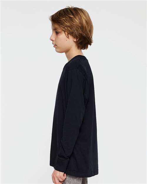 LAT 6201 Youth Fine Jersey Long Sleeve Tee - Navy - model side