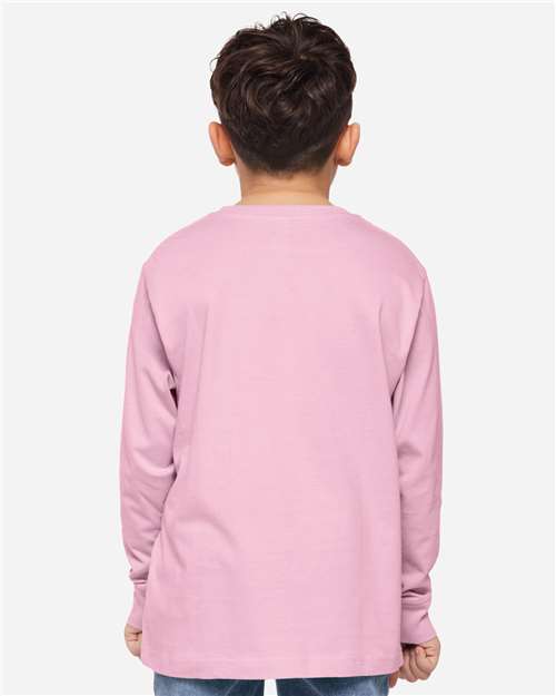 LAT 6201 Youth Fine Jersey Long Sleeve Tee - Pink - model back