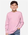 LAT 6201 Youth Fine Jersey Long Sleeve Tee - Pink - model front