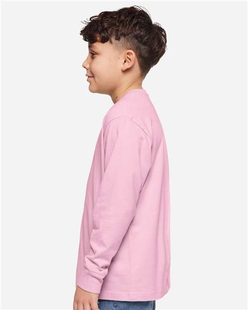 LAT 6201 Youth Fine Jersey Long Sleeve Tee - Pink - model side