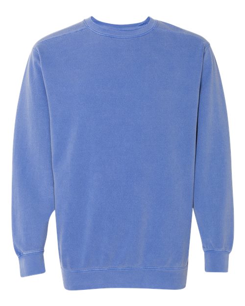 Comfort Colors 1566 Unisex Garment-Dyed Crewneck Sweatshirt - Flo Blue - front
