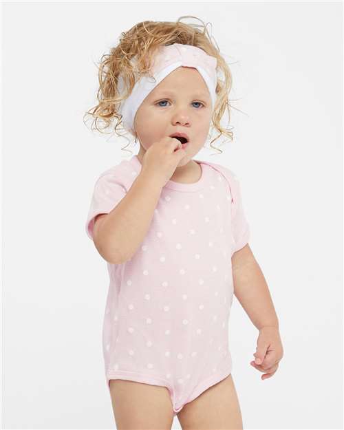 Rabbit Skins 4400 Infant Baby Rib Bodysuit - Ballerina/ White Dot - model front