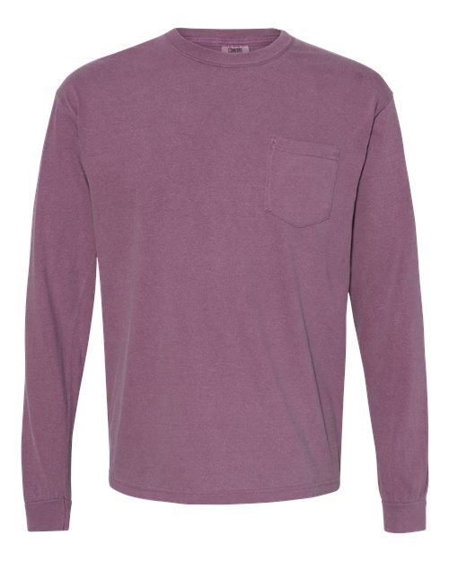 Comfort Colors 4410 Garment-Dyed Heavyweight Long Sleeve Pocket T-Shirt - Berry - front