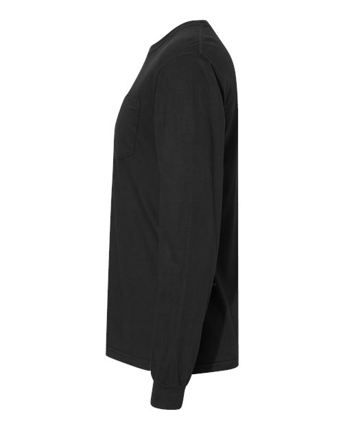Comfort Colors 4410 Garment-Dyed Heavyweight Long Sleeve Pocket T-Shirt - Black - side
