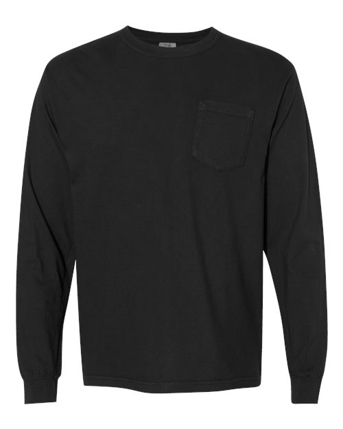 Comfort Colors 4410 Garment-Dyed Heavyweight Long Sleeve Pocket T-Shirt - Black - front