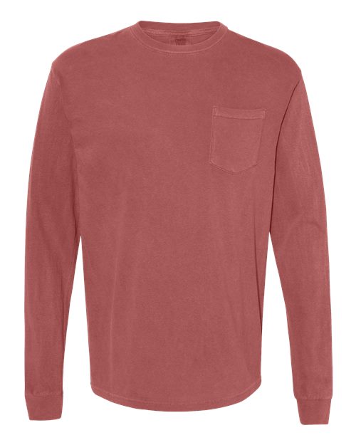 Comfort Colors 4410 Garment-Dyed Heavyweight Long Sleeve Pocket T-Shirt - Brick - front