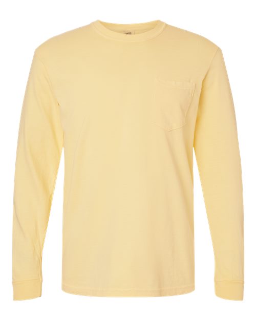 Comfort Colors 4410 Garment-Dyed Heavyweight Long Sleeve Pocket T-Shirt - Butter - front