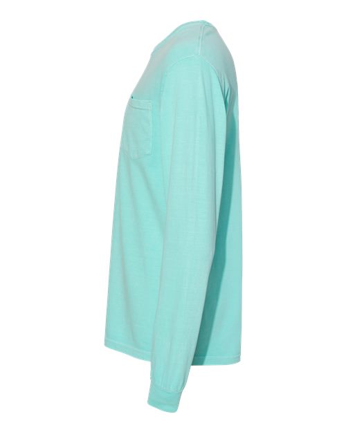 Comfort Colors 4410 Garment-Dyed Heavyweight Long Sleeve Pocket T-Shirt - Chalky Mint - side