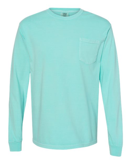 Comfort Colors 4410 Garment-Dyed Heavyweight Long Sleeve Pocket T-Shirt - Chalky Mint - front