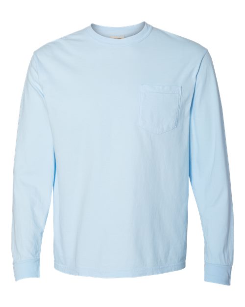 Comfort Colors 4410 Garment-Dyed Heavyweight Long Sleeve Pocket T-Shirt - Chambray - front