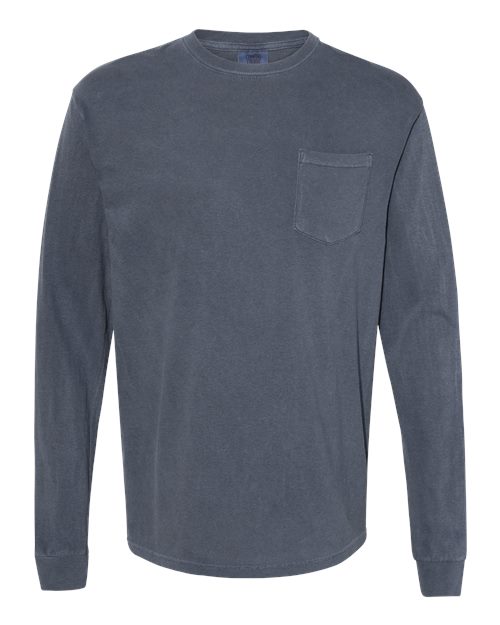 Comfort Colors 4410 Garment-Dyed Heavyweight Long Sleeve Pocket T-Shirt - Denim - front