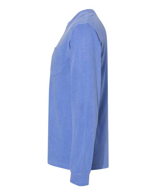 Comfort Colors 4410 Garment-Dyed Heavyweight Long Sleeve Pocket T-Shirt - Flo Blue - side