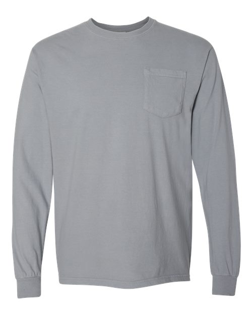 Comfort Colors 4410 Garment-Dyed Heavyweight Long Sleeve Pocket T-Shirt - Granite - front