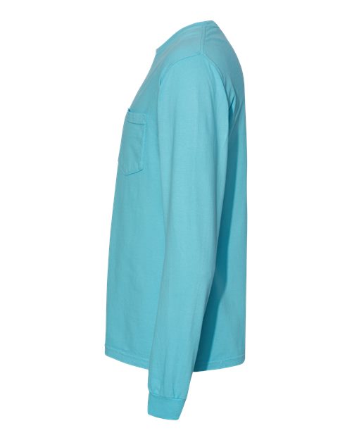 Comfort Colors 4410 Garment-Dyed Heavyweight Long Sleeve Pocket T-Shirt - Lagoon - side