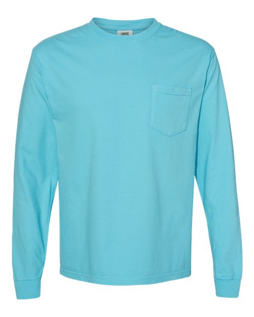 Comfort Colors 4410 Garment-Dyed Heavyweight Long Sleeve Pocket T-Shirt - Lagoon - front