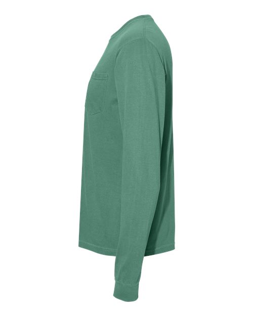 Comfort Colors 4410 Garment-Dyed Heavyweight Long Sleeve Pocket T-Shirt - Light Green - side
