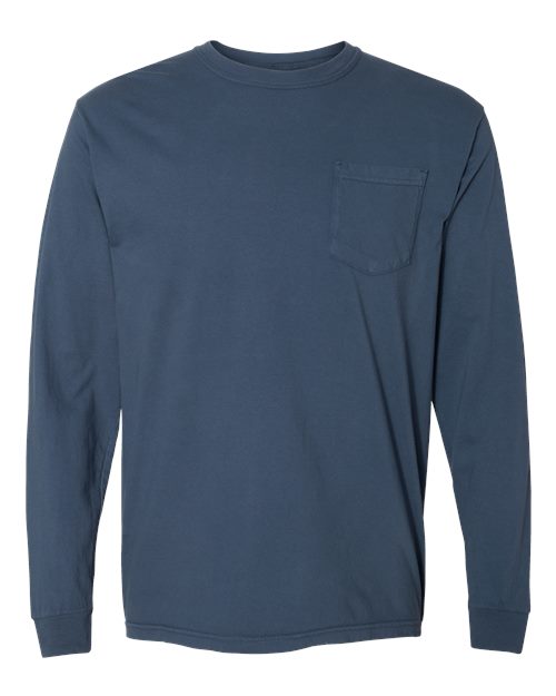 Comfort Colors 4410 Garment-Dyed Heavyweight Long Sleeve Pocket T-Shirt - Midnight - front