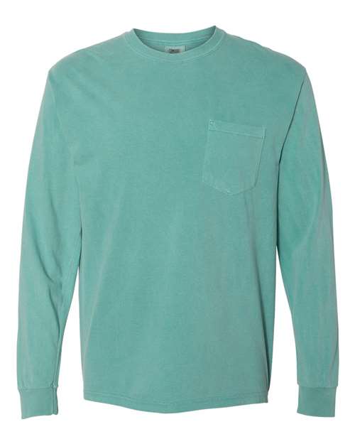 Comfort Colors 4410 Garment-Dyed Heavyweight Long Sleeve Pocket T-Shirt - Seafoam - front