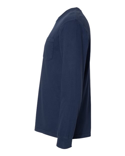 Comfort Colors 4410 Garment-Dyed Heavyweight Long Sleeve Pocket T-Shirt - True Navy - side