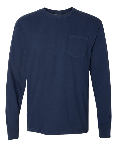 Comfort Colors 4410 Garment-Dyed Heavyweight Long Sleeve Pocket T-Shirt - True Navy - front