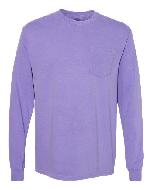 Comfort Colors 4410 Garment-Dyed Heavyweight Long Sleeve Pocket T-Shirt - Violet - front