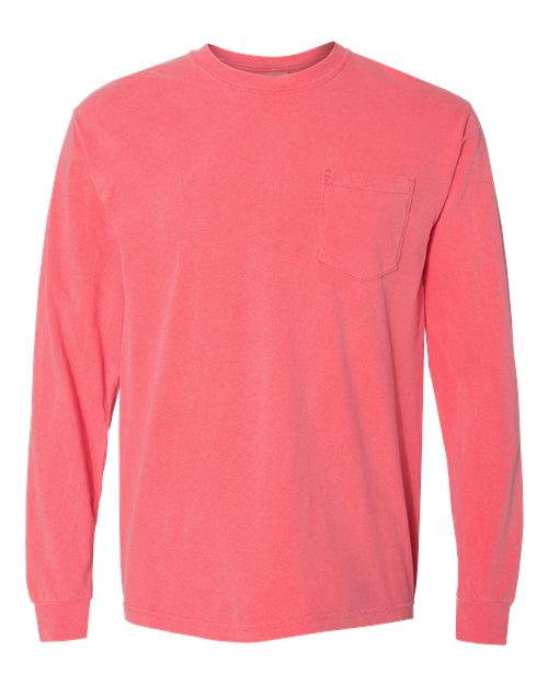 Comfort Colors 4410 Garment-Dyed Heavyweight Long Sleeve Pocket T-Shirt - Watermelon - front
