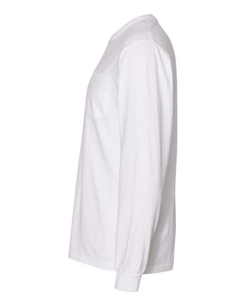 Comfort Colors 4410 Garment-Dyed Heavyweight Long Sleeve Pocket T-Shirt - White - side