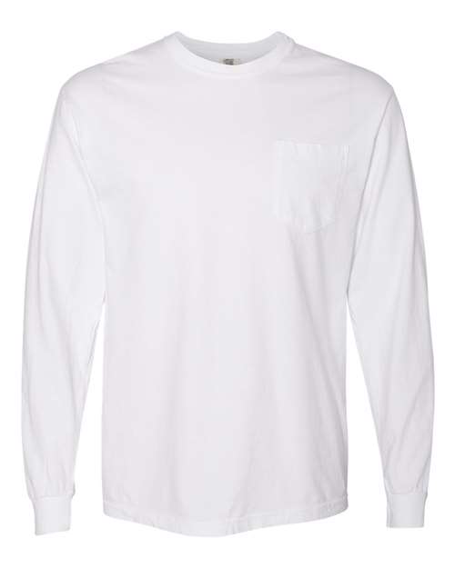 Comfort Colors 4410 Garment-Dyed Heavyweight Long Sleeve Pocket T-Shirt - White - front