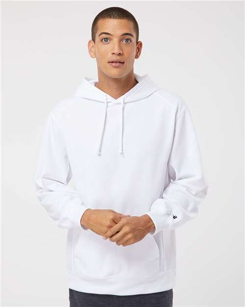 Badger 1454 Performance Fleece Hooded Sweatshirt - White - model front