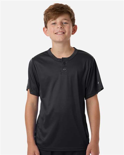 Alleson Athletic 2930 Youth B-Core Placket Jersey - Black - model front