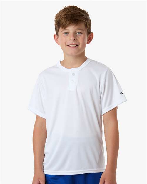 Alleson Athletic 2930 Youth B-Core Placket Jersey - White - model front