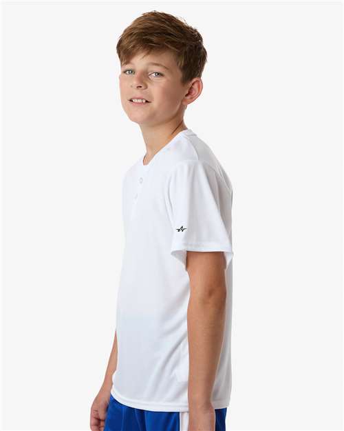 Alleson Athletic 2930 Youth B-Core Placket Jersey - White - model side