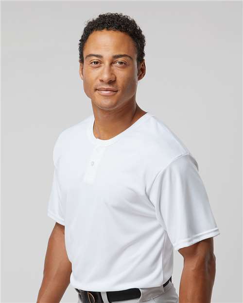 Alleson Athletic 7930 Men's B-Core Placket Jersey - White - model side