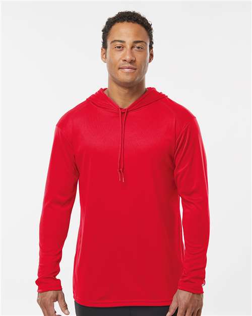 Badger 4105 Unisex B-Core Hooded Long Sleeve T-Shirt - Red - model front