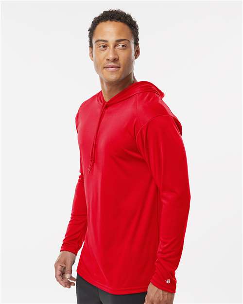 Badger 4105 Unisex B-Core Hooded Long Sleeve T-Shirt - Red - model side
