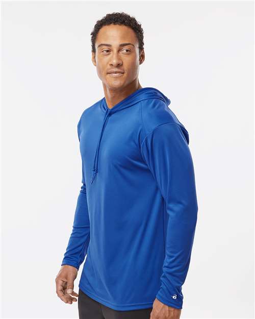 Badger 4105 Unisex B-Core Hooded Long Sleeve T-Shirt - Royal - model side