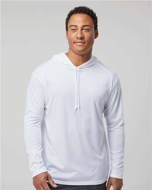 Badger 4105 Unisex B-Core Hooded Long Sleeve T-Shirt - White - model front