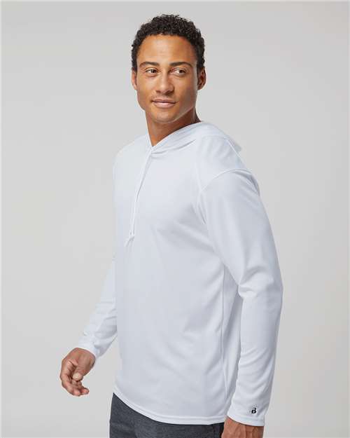 Badger 4105 Unisex B-Core Hooded Long Sleeve T-Shirt - White - model side