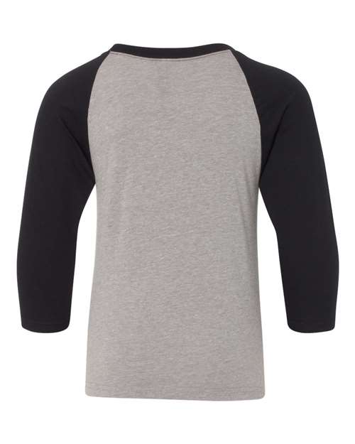Next Level 3352 Youth CVC Three-Quarter Sleeve Raglan T-Shirt - Black Sleeves/ Dark Heather Grey Body - back