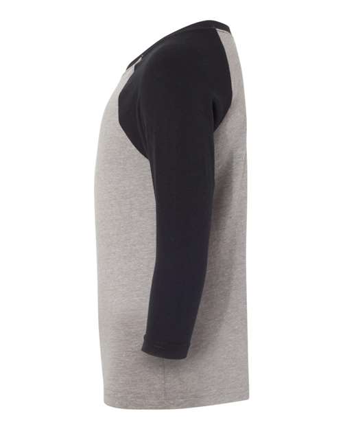 Next Level 3352 Youth CVC Three-Quarter Sleeve Raglan T-Shirt - Black Sleeves/ Dark Heather Grey Body - side