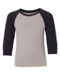 Next Level 3352 Youth CVC Three-Quarter Sleeve Raglan T-Shirt - Black Sleeves/ Dark Heather Grey Body - front