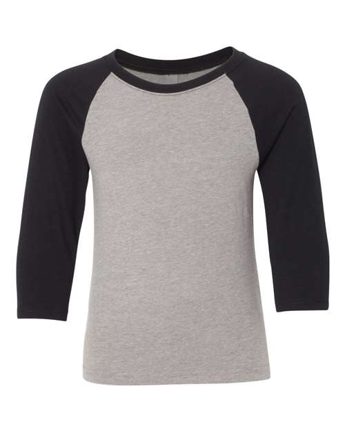 Next Level 3352 Youth CVC Three-Quarter Sleeve Raglan T-Shirt - Black Sleeves/ Dark Heather Grey Body - front