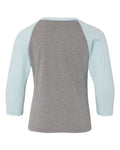 Next Level 3352 Youth CVC Three-Quarter Sleeve Raglan T-Shirt - Ice Blue Sleeves/ Dark Heather Grey Body - back