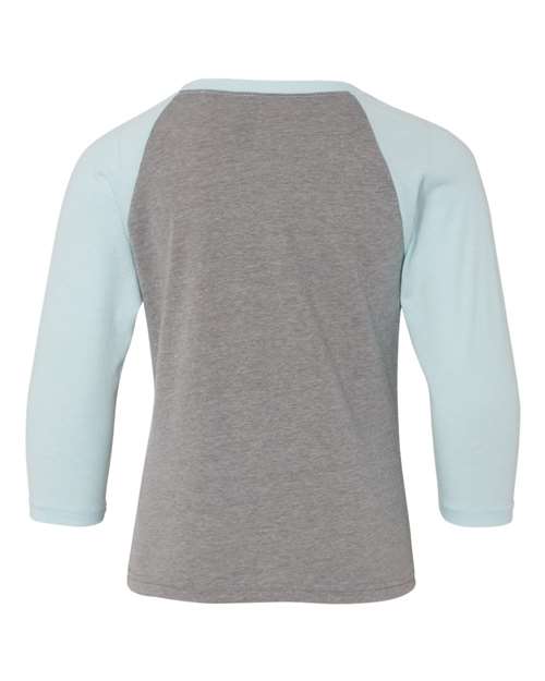 Next Level 3352 Youth CVC Three-Quarter Sleeve Raglan T-Shirt - Ice Blue Sleeves/ Dark Heather Grey Body - back
