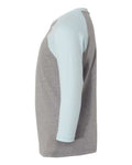Next Level 3352 Youth CVC Three-Quarter Sleeve Raglan T-Shirt - Ice Blue Sleeves/ Dark Heather Grey Body - side