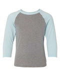 Next Level 3352 Youth CVC Three-Quarter Sleeve Raglan T-Shirt - Ice Blue Sleeves/ Dark Heather Grey Body - front