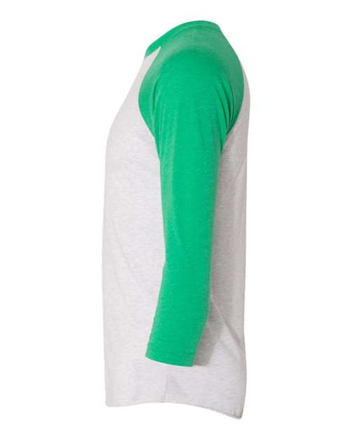 Next Level 6051 Unisex Triblend Three-Quarter Raglan T-Shirt - Envy Sleeves/ Heather White Body - side